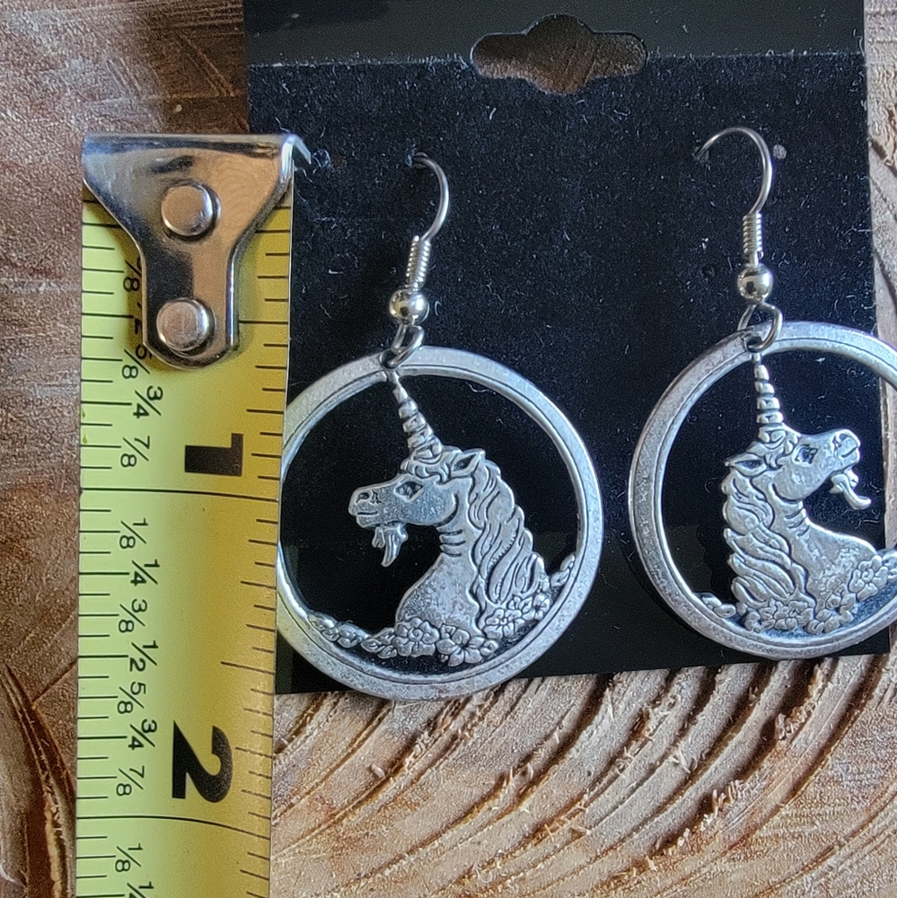 Vintage Pewter Unicorn Hoop Earrings. PEPI & CO. J.W. - Picture 4 of 4